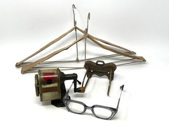 Lot Of Vintage Collectibles Including Folding Canvas Hangers, Pencil Sharpener, Yarman And Erbe