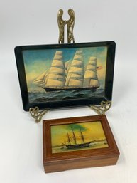 Nautical Schooner Trinket Box And Tray