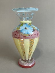 Hand Painted Floral Footed Glass Bud Vase