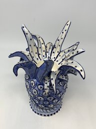 Painted Porcelain Pineapple Candlestick Holder