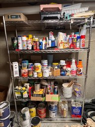 HUGE Lot Of Paints And Other Household Chemicals With Heavy Duty Metal Shelving Unit