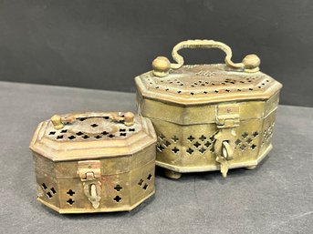 Pair Of Brass Octagonal Trinket Boxes