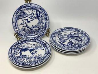 Lot Of Blue And White Porcelain Animal Plates