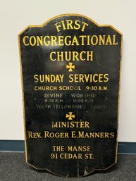 Antique Hand Painted Wooden Congregational Church Sign