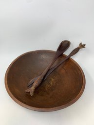 Wooden Bowl With Pineapple Spoon And Fork