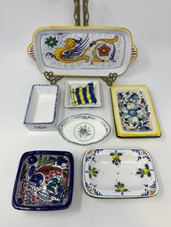 Group Of Handpainted Trinket Tray Dishes Pottery