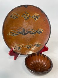 Antique Pennsylvania Redware Decorated Plate And Mold