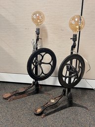 Pair Of Steam Punk Table Lamps Made From Cast Iron Dental Drills