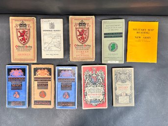Collection Of Ten (10) Antique Contoured Road Maps And Military Maps Of England, Scotland Ireland And More