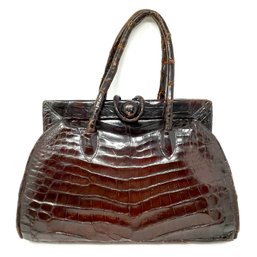 Vintage Chocolate Brown Shiny Crocodile/alligator Leather Birkin Style Handbag