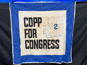 HUGE Vintage Political Banner Handpainted 8ft By 8ft 'Copp For Congress' District 2 (prior To Redistricting)