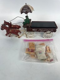 Cast Iron Fruit Cart With Horses Toy