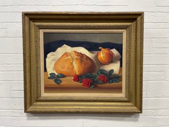 Dan Truth CT Artist Still Life Painting Of Bread & Roses - 22'x 26'