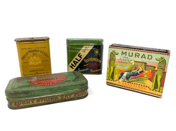Collection Of Vintage Tobacco Tins With Vibrant Graphics