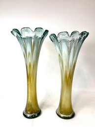 Pair Of Large Mid Century Blown Glass Vases