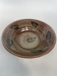 Signed Studio Pottery Bowl With Leaf Motif