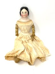 Antique Cloth Doll With Porcelain Head