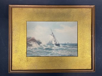 Antique Watercolor Painting Sailboat Signed S Sanford