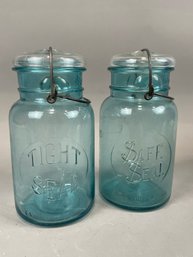 Lot Of Two Antique Glass Mason Jars - Tight Seal / Safe Seal