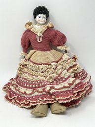 Antique Cloth Doll With Porcelain Head And Legs