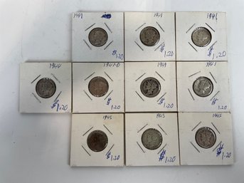 Lot Of 10 Silver Mercury Dimes (35)