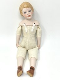 Antique Cloth Doll With Porcelain Head And Legs