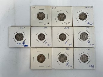 Lot Of 10 Silver Mercury Dimes (36)