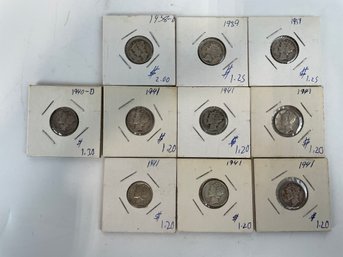 Lot Of 10 Silver Mercury Dimes (38)