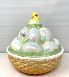 Westmoreland Chicks On Eggs Basket Hand Painted