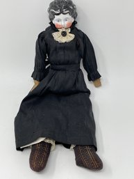 Large Antique Porcelain Head Doll With Cloth Body