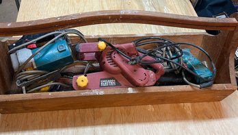 Wooden Carrier Full Of Electric Tools