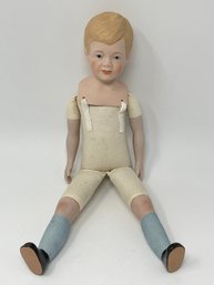 Antique Cloth Doll With Bisque Head And Feet / Legs