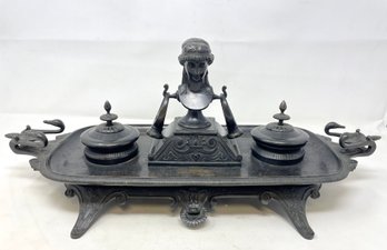 Antique French Neoclassical Bronze Inkwell W/ Seals