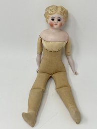 Antique Cloth Doll With Bisque Head And Arms