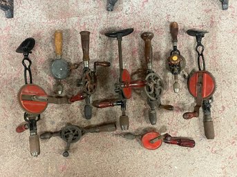 Lot Of 9 Antique Hands Drills Stanley And More