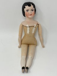 Antique Cloth Doll With Bisque Head And Legs