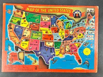 Vintage Puzzle - Map Of The United States - Made In USA By Milton Bradley 1956