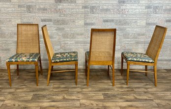 Set Of Four Cane Back Mid Century Modern Dining Chairs
