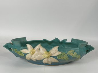 Vtg Roseville Art Pottery Blue Clematis Console Bowl #460-12 Floral Planter