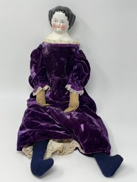 Large Antique Porcelain Face Doll With Victorian Era Clothing