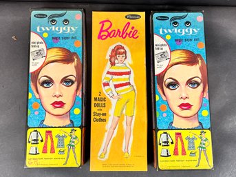 Lot Of (3) Paper Doll Sets - Barbie And Twiggy