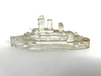 Vintage 1940s U.S. Battleship Clear Glass Candy Container