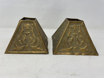 Arts And Crafts Punched Brass Repousse Shades