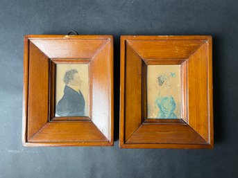 Pair Of Early 19th Century Portrait Watercolors In Original Frames