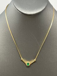 14K Gold Emerald & Diamond Necklace  - 3.94g (L29)