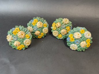 Vintage Cast Iron Painted Flowers Curtain Tie Backs