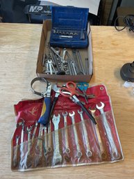 Tray Lot Of Tools Including Various Brand Wrenches And More