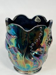Vintage Fenton Black Amethyst Carnival Glass Atlantis Koi Vase