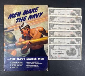 Vintage Navy Pamphlet And WW2 Centavos Currency