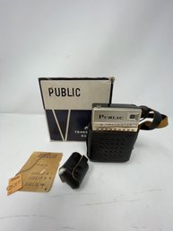 Vintage Public Transistor Radio In Original Box W/ Head Phones